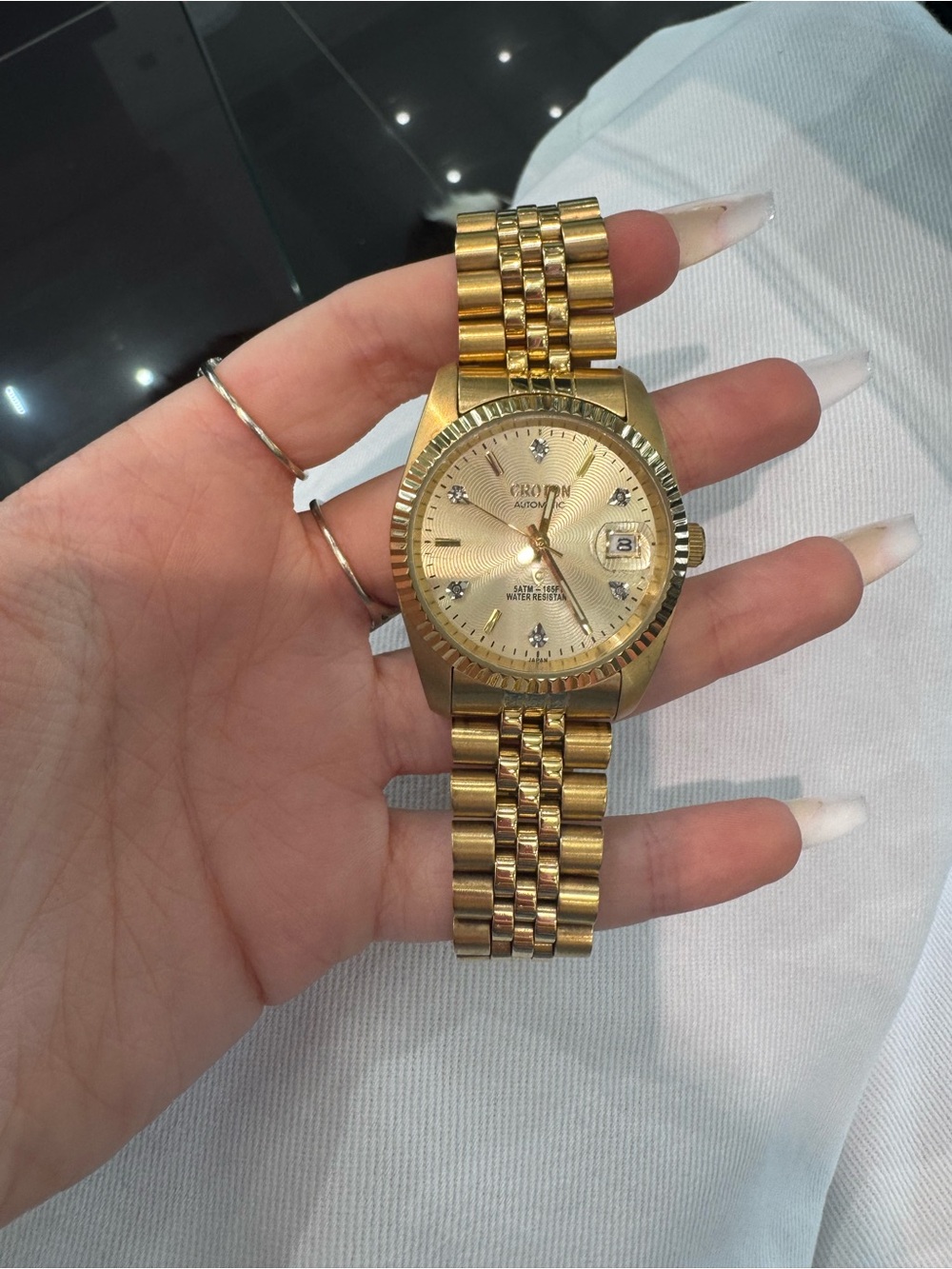 Vintage Croton "Presidential" Gold-Tone Automatic Diamond Accent Watch